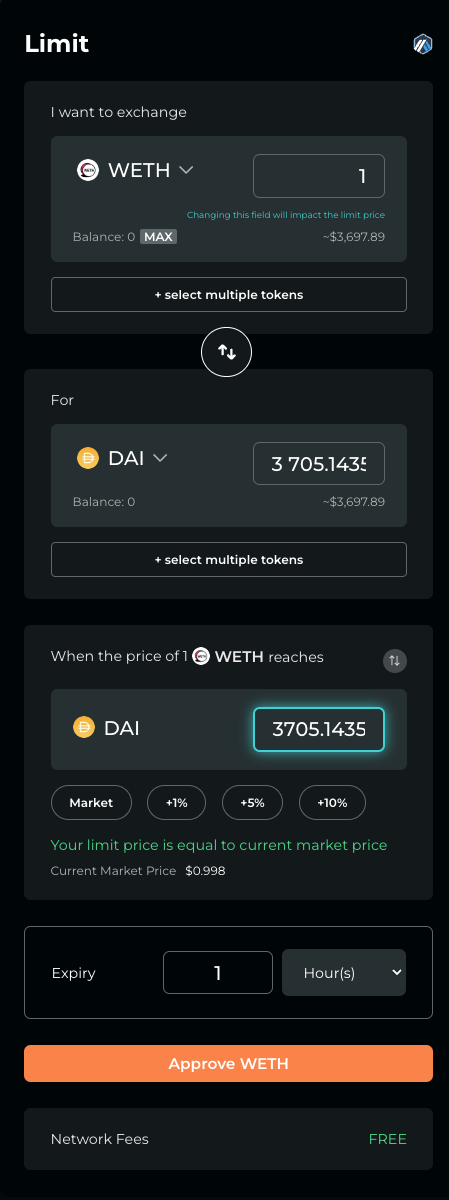 limit order interface